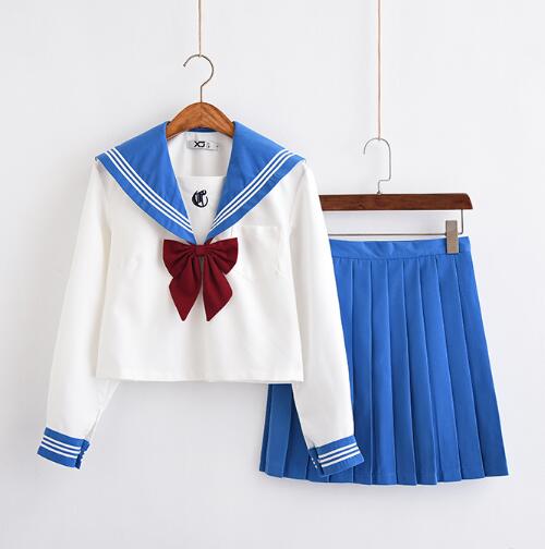 送料無料レディースファッション セーラーワンピース制服 海軍風 学園風 長袖/半袖 シャツ+ミニスカー..