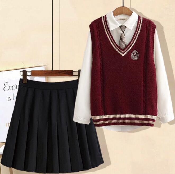 スクール 学生服 卒業式 スーツ セット レディース 長袖シャツ ニットベスト 中学生 女の子 セーラー服 春 秋 冬 大きいサイズ 制服 12-15歳 女子高生 学生服 通学 長袖 4点セット 通勤 入園式…