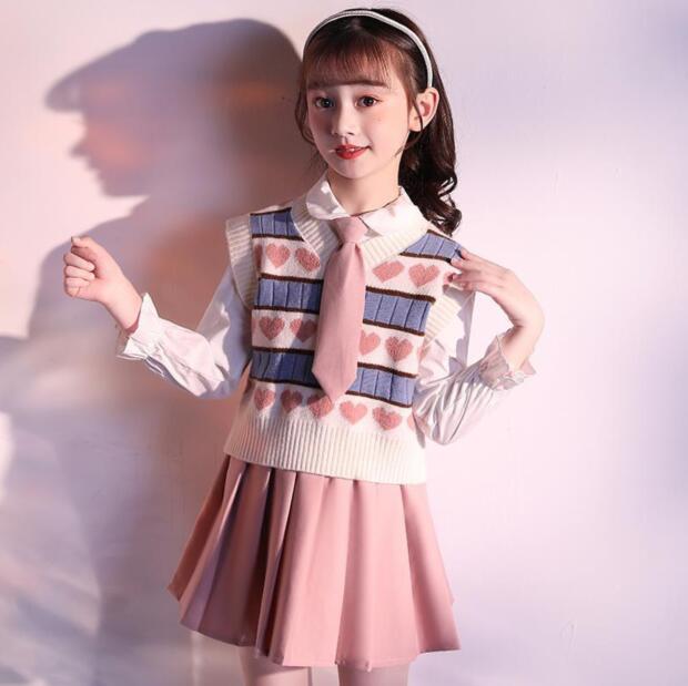 スクール 学生服 卒業式 スーツ 学生 スカートセット 入学式スーツ 子供 セーラー服 スカートスーツ セット 長袖 子供 セーラー服 キッズ 卒業式 3点セット 女子学生制服 上下セット セーターベスト+シャツ+スカート フォーマル ジュニア ダンス 演出服