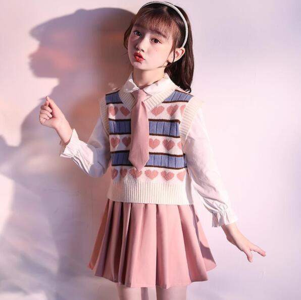 スクール 学生服 卒業式 スーツ 学生 スカートセット 入学式スーツ 子供 セーラー服 スカートスーツ セット 長袖 子供 セーラー服 キッズ 卒業式 3点セット 女子学生制服 上下セット セーターベスト+シャツ+スカート フォーマル ジュニア ダンス 演出服