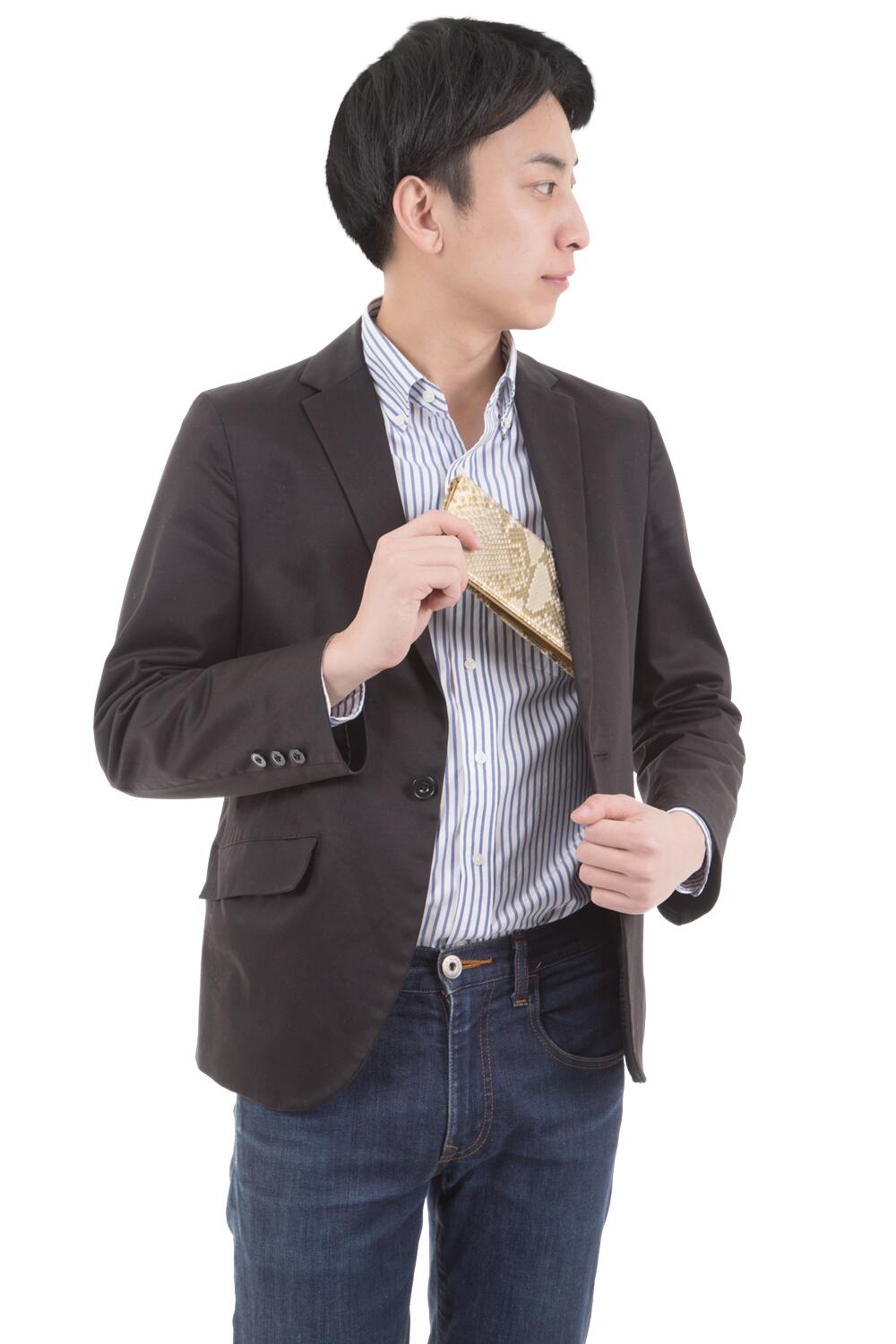 パイソン 蛇革 ダイヤモンド パイソン 黄金 錦蛇 ニシキヘビ 本革 長財布 金運 アップ 日本製 中面 牛革 (七福神)