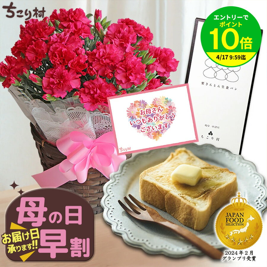 【エントリーでポイント10倍】【高評価★4.78】 母の日ギフト 早割 2026 花 カーネーション 5号鉢 + 栗きんとん 生食パン 1斤 中津川 送料無料 常温 / 農水大臣賞受賞のますだ農園 カーネーション と ちこり村 で人気の 高級 生食 パン プレゼント 【グランプリ受賞商品】
