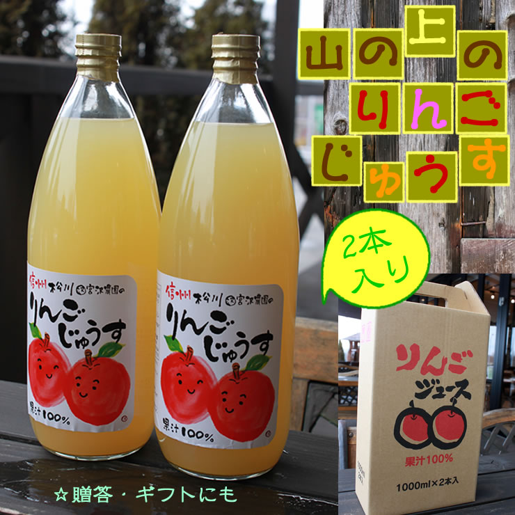  美味しい りんご ジュース 果汁100% 送料無料 /山の上の りんごジュース ストレート 1000ml×2本 詰め合わせ / 長野産 信州産 宮沢農園の 林檎 アップル 100% / ギフト プレゼント お祝い 出産祝い 贈答 お取り寄せグルメ /