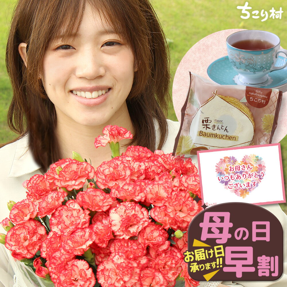 母の日 花とスイーツ セット 生花 豪華 カーネーション 5号鉢 花 ＋ ミニ バウムクーヘン セット 洋菓子 栗きんとん 風味 / 送料無料 鉢植え 鉢花 育て方説明書付き 早割 母の日ギフト スイーツ プレゼント 2026【5/3迄 キャンセル変更可】