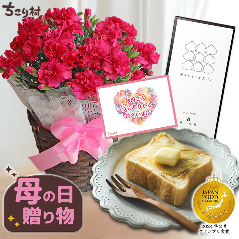 【高評価★4.78】 母の日ギフト 2026 花 カーネーション 5号鉢 + 栗きんとん 生食パン 1斤 中津川 送料無料 常温 / 農水大臣賞受賞のますだ農園 カーネーション と ちこり村 で人気の 高級 生食 パン プレゼント 【グランプリ受賞商品】