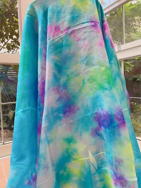 シルク100％ベール絞り染めGreen/Blue/Pink/Yellow グリーン ピンク イエロー ベリ...