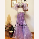 オリエンタル衣装 フリルスリープデザインブラ&マーメイドスカート パープル lw2483 コスチューム パープル スパンコールデ刺繡レース切り替え オーガンジー ステージ衣装 発表会 ドレス