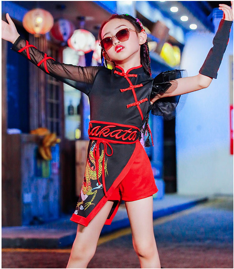 キッズ ダンス 衣装 セットアップ チアガール ヒップホップ ヘソ出し 女の子 トップス+スカート 民族風 キッズダンス衣装 チャイナ風 スカート ガールズ バスケ サッカー 応援団 発表会 演出服格安セール サッカー 用品 セール