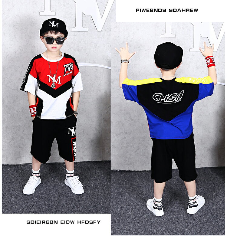セット商品 上下2点セット Tシャツ ハーフパンツ 子供服 キッズダンスウェア 半袖 ダンス衣装 ヒップホップダンス ストリートダンス スポーツウェア ブレイク 練習 ブラック ボーイズ kids ジュニア 半袖 半ズボン