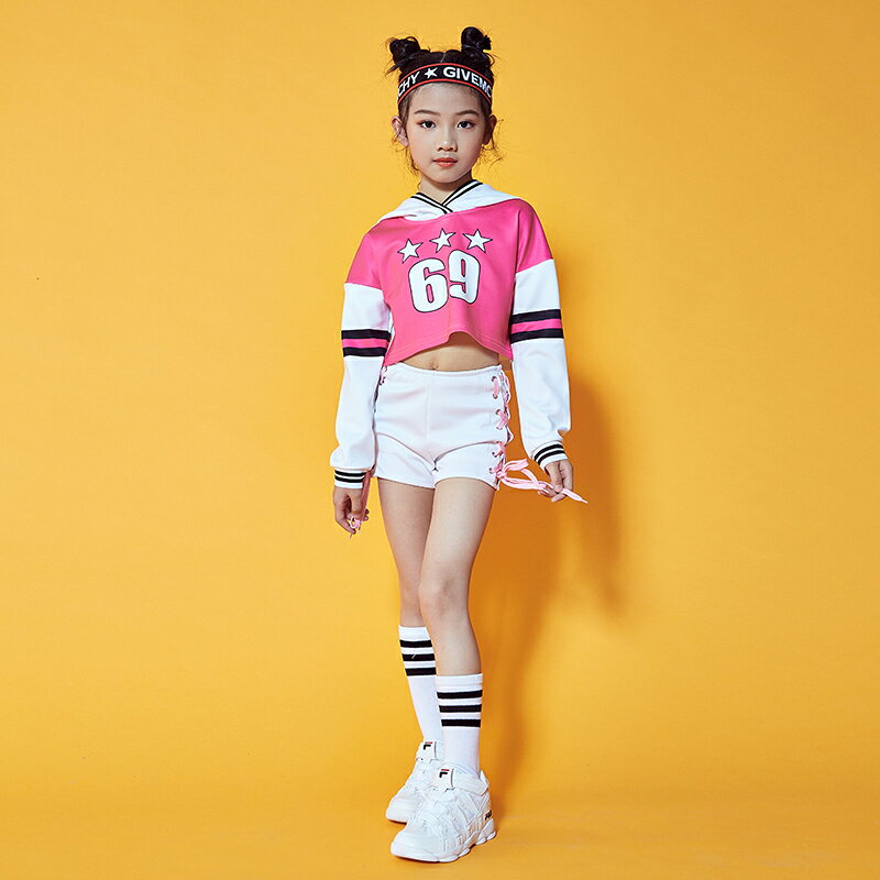 子供 ダンス衣装 上下セット お揃い ペア ショートパンツ ヒップホップダンス K-POP チアダンス セットアップ ショート丈 フード付き パーカー 長袖 半ズボン Kポップ ダンス大会 イベント Bガール 女の子 ガールズ チア ハーフパンツ スポーティー