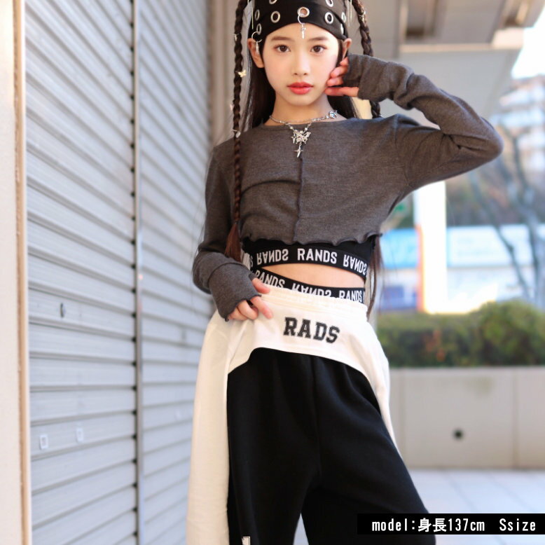 【メール便10】【2wayRADSロンT / 3サイズ・3カラー 】 へそ出し トップス 長袖 無地 シャツ キッズ 腰巻き Tシャツ キッズ ダンス ロン t レッスン 着 キッズ ロンT 韓国 ダンス 子供服 女の子 おしゃれ カットソー 重ね着コーデ 3