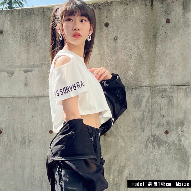 【日本製/綿100％】肩あき袖プリントショートT【メール便8】ショート丈/Tシャツ/短...