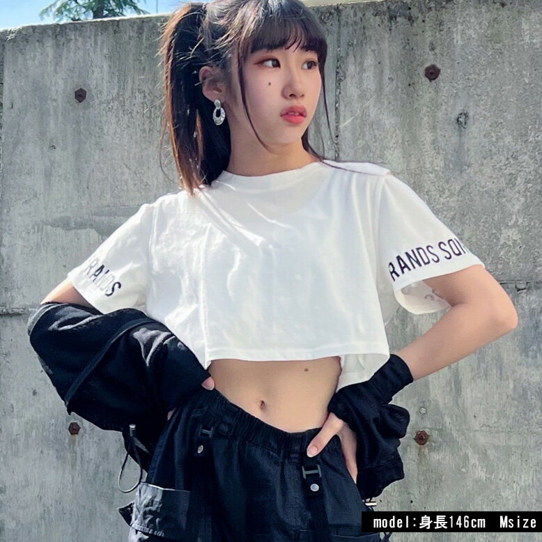 【日本製/綿100％】肩あき袖プリントショートT【メール便8】ショート丈/Tシャツ/短...
