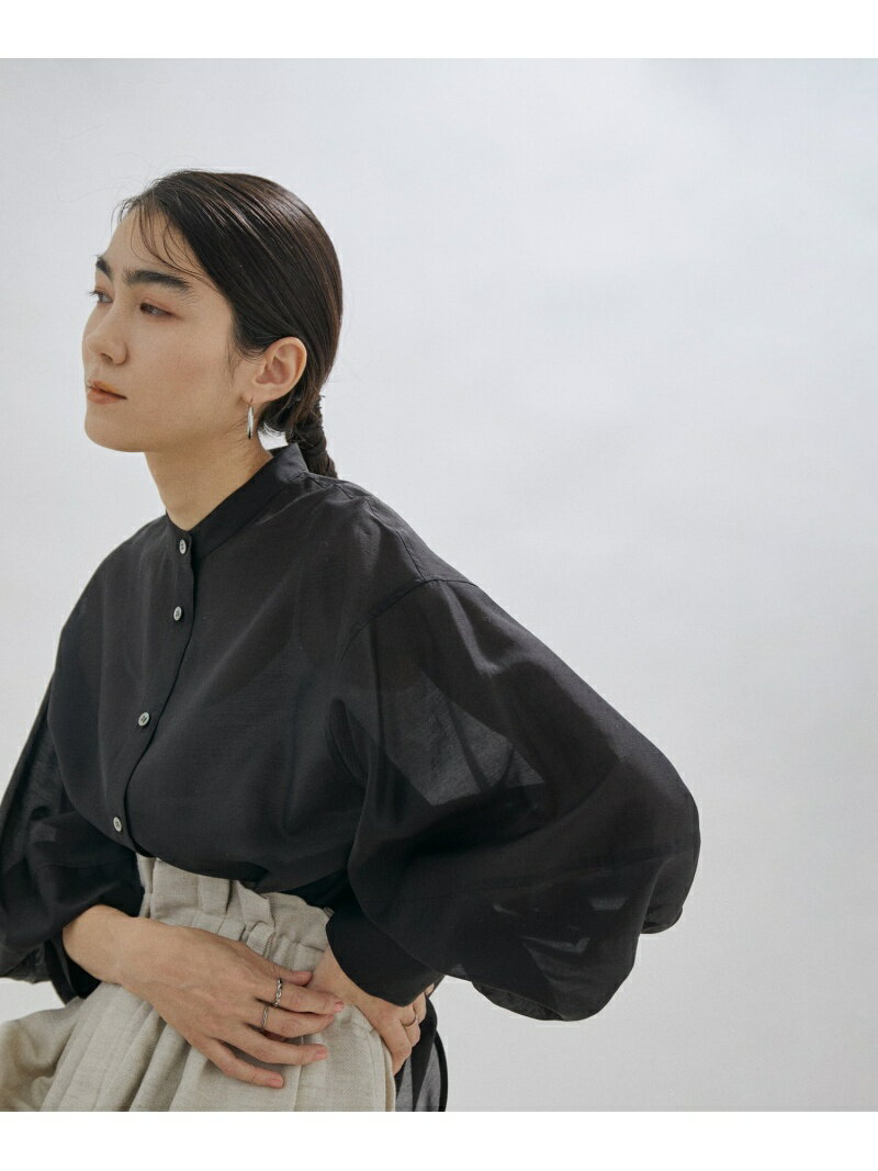 【SALE／70%OFF】【サステナブル】シアーバンドカラーボリュームスリーブシャツ SALON adam et rope' サロン アダム エ ロペ トップス シャツ・ブラウス ブラック ホワイト グリーン【RBA_E】【送料無料】[Rakuten Fashion]