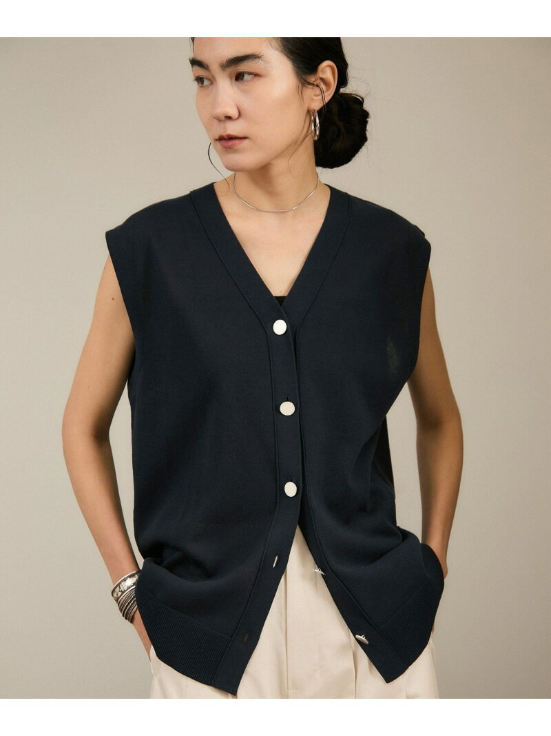 【WEB限定】ドライタッチメタルボタンニットジレ / ベスト[洗える] SALON adam et rope' サロン アダム エ ロペ トップス ベスト・ジレ ブラウン ネイビー【送料無料】[Rakuten Fashion]