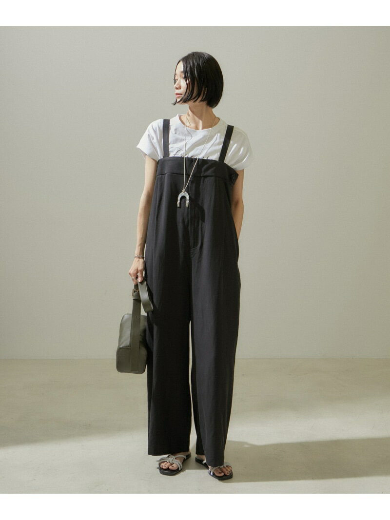 【SALE／30%OFF】【WEB限定】麻混タックサロペット【洗える】 SALON adam et rope' サロン アダム エ ロペ オールインワン・オーバーオール オーバーオール・サロペット ブラック ベージュ【RBA_E】【送料無料】[Rakuten Fashion]