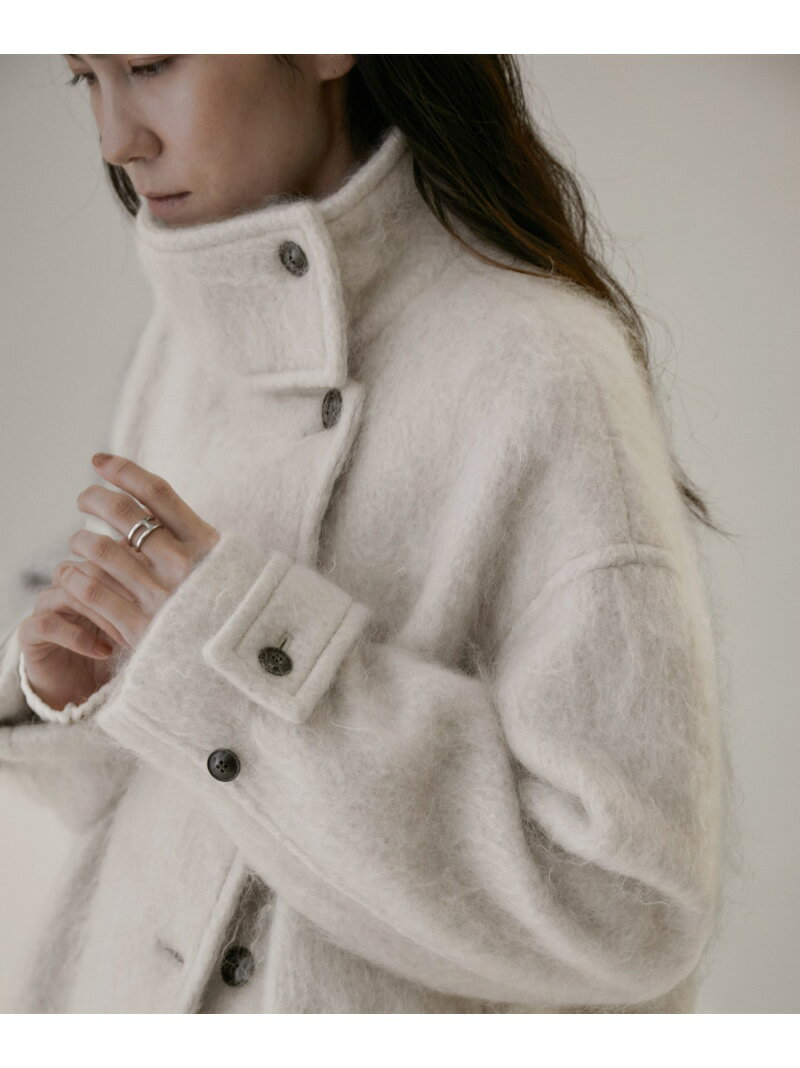 【SALE／50%OFF】【雑誌掲載】モヘアシャギースタンドカラーロングコート SALON adam et rope' サロン アダム エ ロペ ジャケット・アウター その他のジャケット・アウター グレー カーキグリーン グリーン【RBA_E】【送料無料】[Rakuten Fashion]