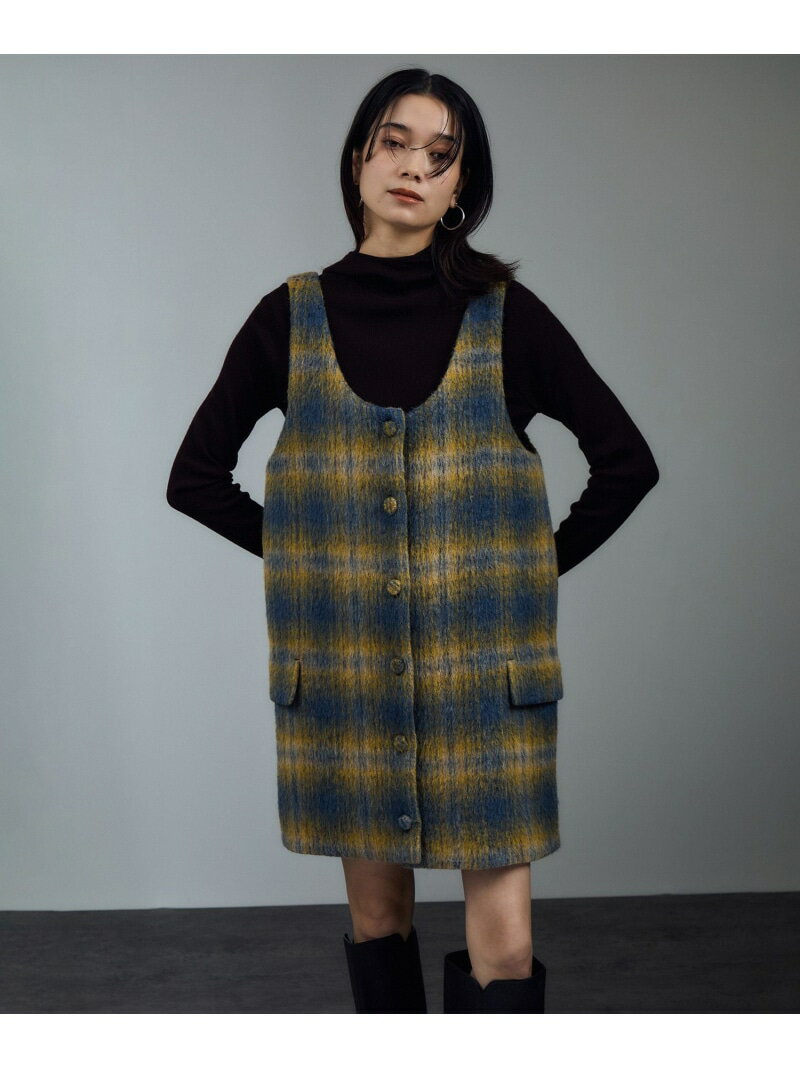 BALLIシャギーミニジャンパースカート SALON adam et rope' サロン アダム エ ロペ ワンピース・ドレス ジャンパースカート グレー イエロー【先行予約】*【送料無料】[Rakuten Fashion]