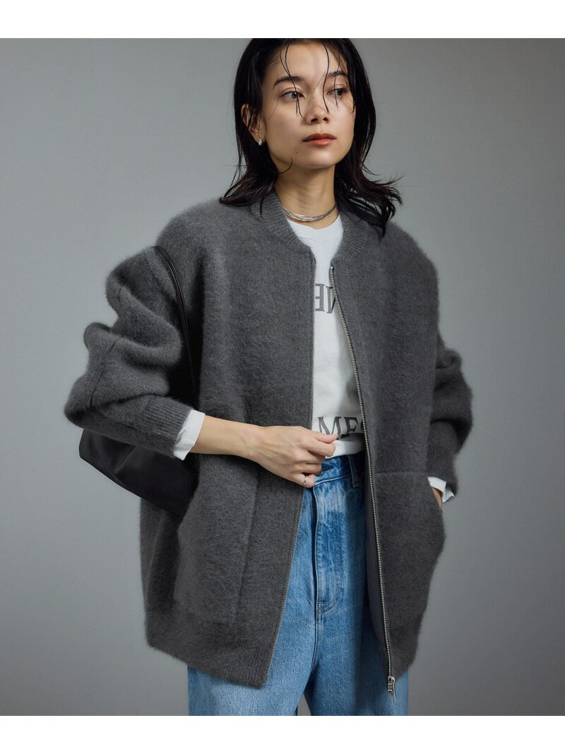 フォックスカシミヤ混ジップブルゾン SALON adam et rope' サロン アダム エ ロペ ジャケット・アウター ブルゾン・ジャンパー グレー ベージュ【先行予約】*【送料無料】[Rakuten Fashion]のサムネイル