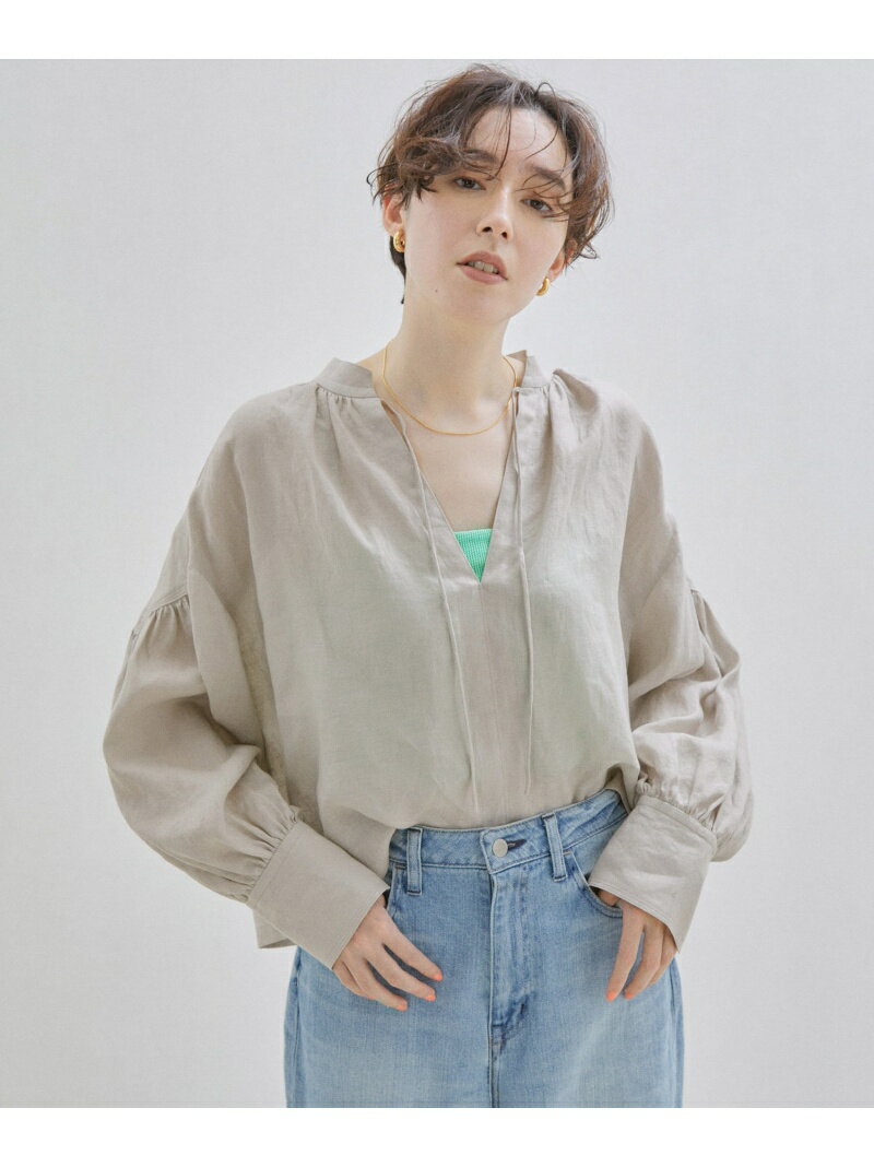 【SALE／30%OFF】【洗える】ノルマンディリネンクロップドギャザーブラウス/麻 SALON adam et rope' サロン アダム エ ロペ トップス シャツ・ブラウス ブラウン ピンク グレー ホワイト【RBA_E】【送料無料】[Rakuten Fashion]