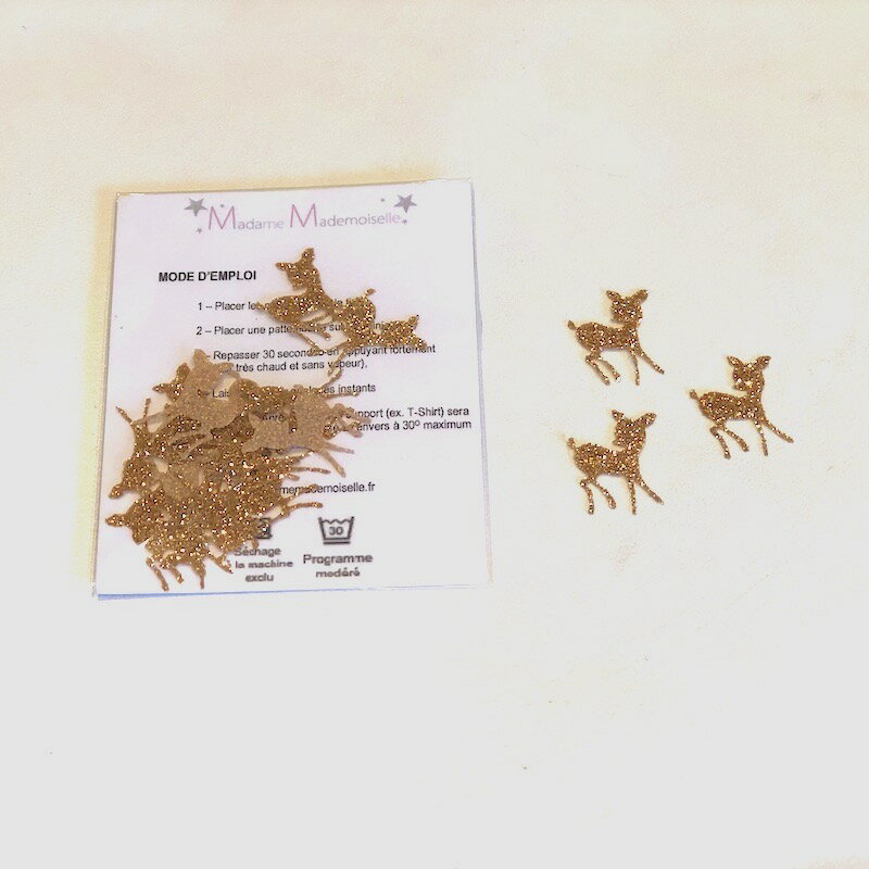 Madame, Mademoiselle アイロンシール バンビ 子鹿 小サイズ 単品売り かわいい 幼稚園 入園準備 ポーセラーツ 出産準備 男の子 女の子 幼稚園準備 キラキラアイロンシール