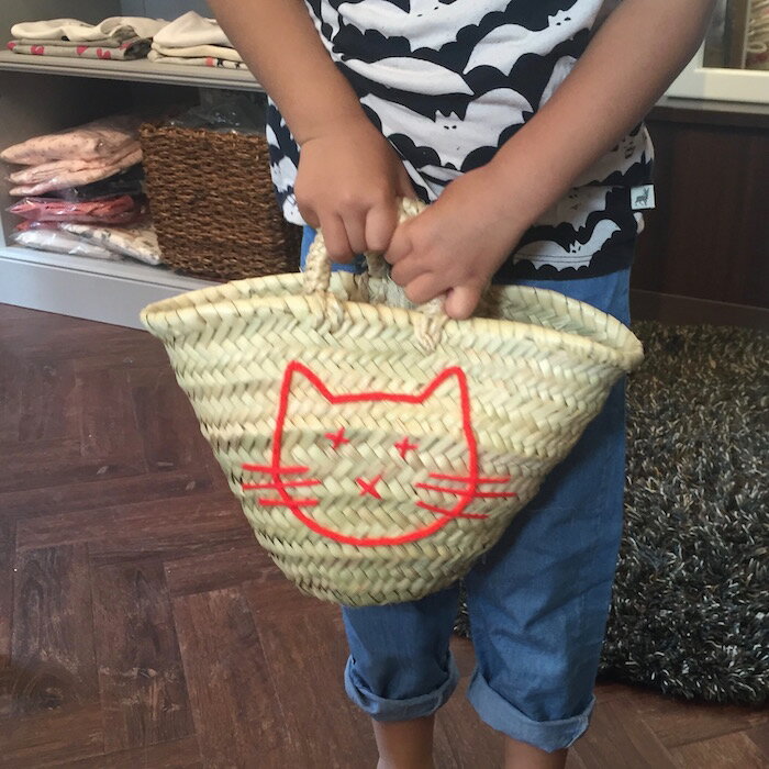 original marrakech かごバッグ ねこ キャット かご 収納 子供用バッグ 子供用かごバッグ 車収納 おむつ入れ おもちゃ入れ トミカ入れ 人形入れ ボンポワン インテリア 子供部屋インテリア オレンジ色 ネオンオレンジ