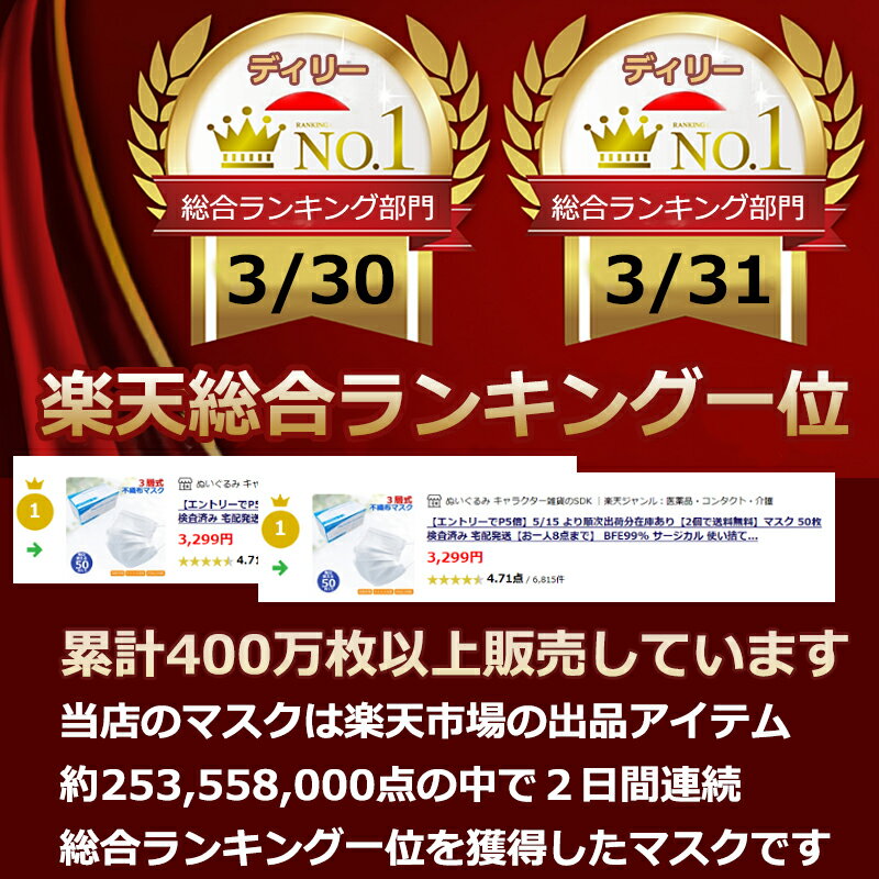 【本日最大P10倍】即納 在庫ありアメリカFDA検査済み 宅配発送 マスク 50枚 BFE99% サージカル 使い捨て 普通サイズ 大人 花粉症対策 ますく mask レギュラーサイズ PM2.5 立体 フェイスマスク 箱入り 不織布マスク【3箱目から送料無料】