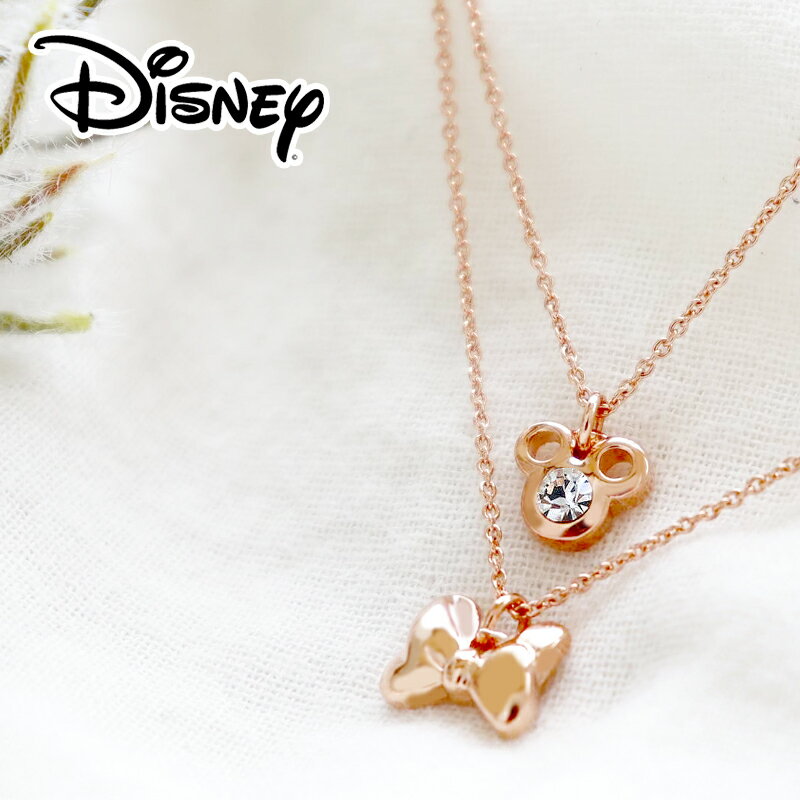 CPで50%OFF★ディズニー ミッキー ネックレス スワロフスキー Disney ミッキーマウス ミニーマウス 2連 グッズ 大人向け プリンセス ペンダント ペア レデイース 女性用 大人 限定 シンプル ブランド ペア 18金 チェーン 金属アレルギー