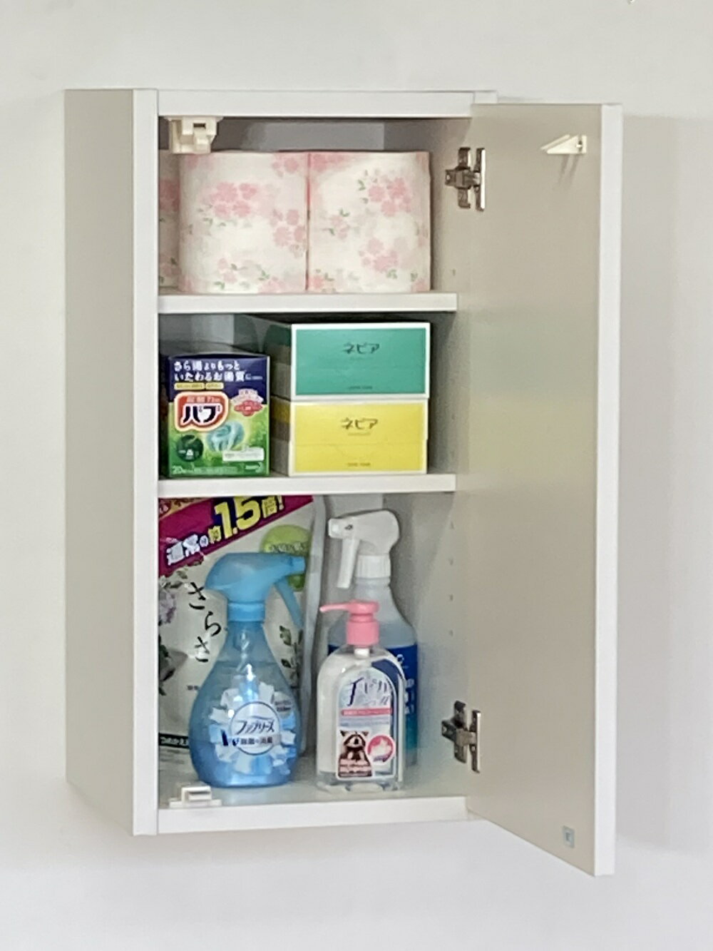 プッシュ扉の吊戸棚【縦型】 幅30L(奥行30) 右開き国産 完成品 送料無料洗面所収納・トイレ収納&洗濯機上の収納に