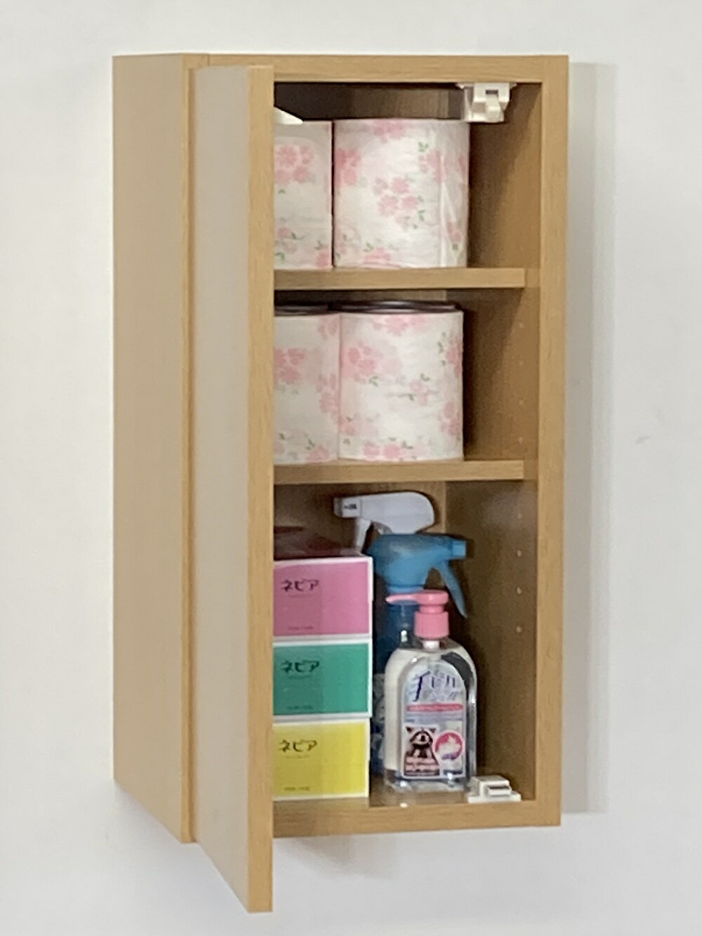 プッシュ扉の吊戸棚【縦型】 幅30L(奥行30) 左開き国産 完成品 送料無料洗面所収納・トイレ収納&洗濯機上の収納に