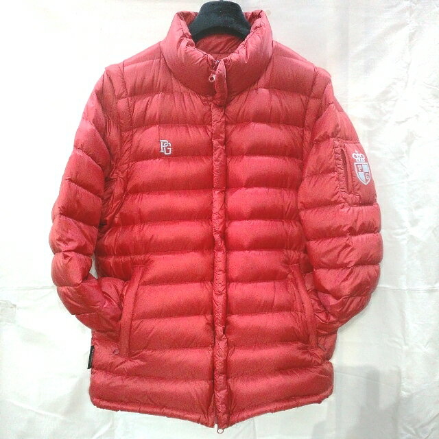 【超美品】【今だけ値下げセール】希少サイズ 6サイズ メンズM-L おしゃれ!! カッコいい!!【超美品】パーリーゲイツ ダウンジャケット レッド 袖着脱可 2ウェイ 収納袋付 ゴルフウェア【入手困難品】早い者勝ち!! 【中古】刺繡と衿のロゴが人目を惹きます。