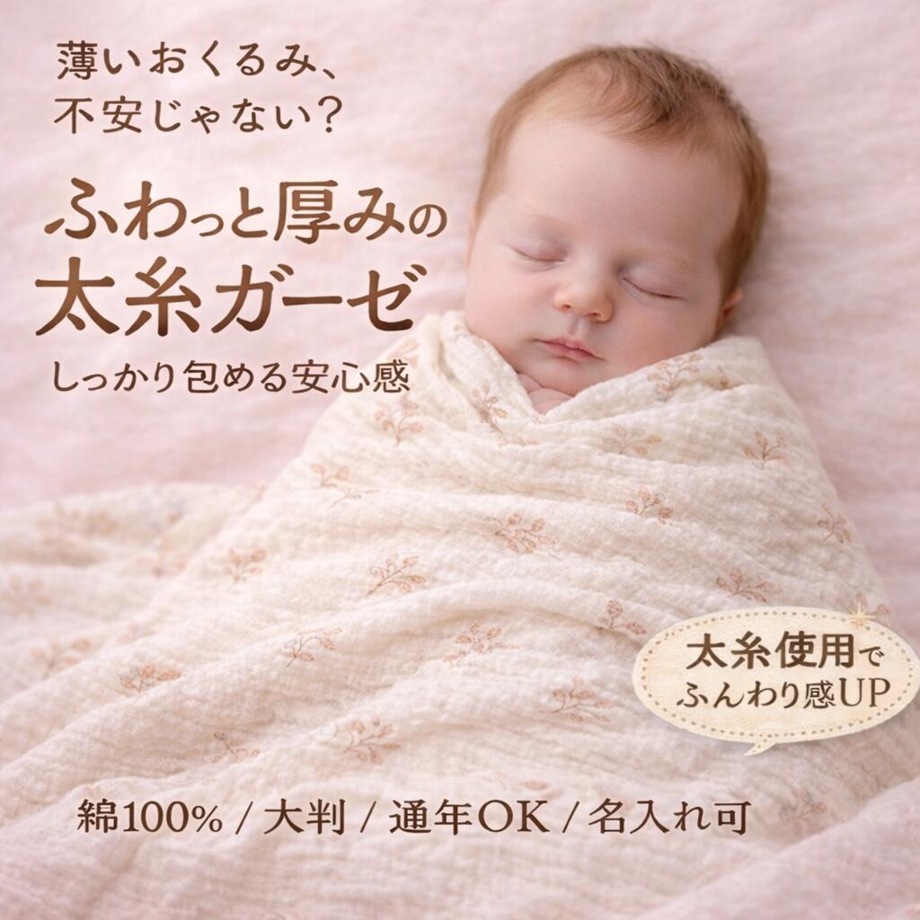 乐天商城 - おくるみ ベビー 大判 ダブルガーゼ 綿100% 太糸 ガーゼケット ブランケット 退院 新生児 お昼寝 通年 名入れ 出産祝い