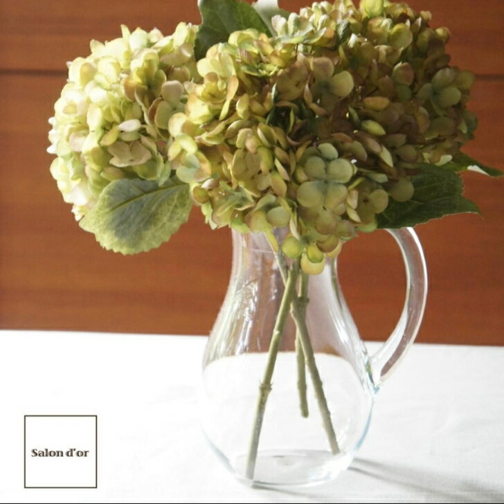 造花 秋色 あじさい グリーン ブラウン ／ グリーン 33cm 3本セット 高品質 高級 インテリア プレゼント ギフト 贈り物 誕生日 母の日 敬老の日 自宅用 おしゃれ 落ち着いた シンプル フランス ナチュラル ブーケ お花 花 装飾 サロンドール