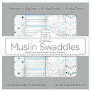 【残り僅か ポイント3倍】 【送料無料】 出産祝い ベビー おくるみ 4本セット モスリン スワドル Swaddle Designs Starshine Shimmer スターシャイン かわいい おしゃれ ブルー 正規品 ギフト 贈り物 プレゼント 赤ちゃん サロンドール 定番 人気 退院