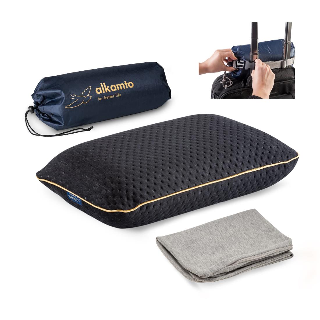 alkamto トラベル＆キャンプ枕 低反発まくら [旅行やキャンプでも上質な眠りを] アウトドア 車中泊 テント泊でも (黒)
