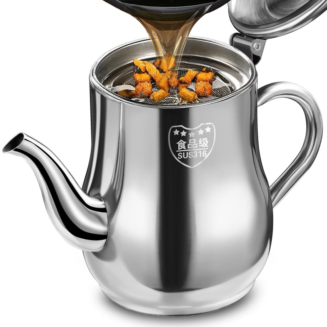 Rockykey オイルポット約600ml ドイツ316ステンレス 軽量 丈夫 あぶらこし 残留物を濾過 油ろ過器 油こ..