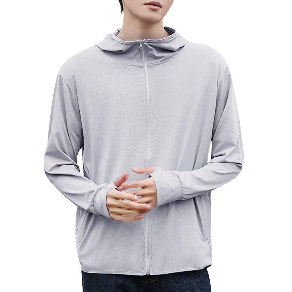 [THREEGUN] ラッシュガード メンズ 長袖 ラッシュ ジップパーカー オーバーウェア フード パーカー 指穴付き 日焼け防止 UPF50+ UVカット 速乾(グレー3XL)