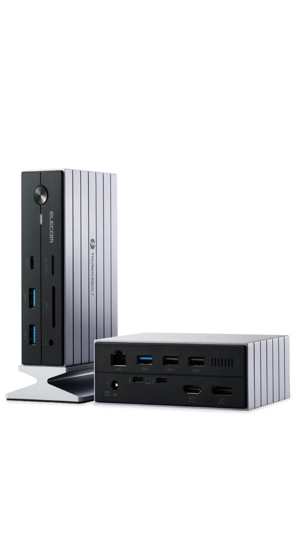 エレコム USB-Cハブ ドッキングステーション 14in1 Thunderbolt4対応 PD 60W 3画面出力 HDMIポート Display port LANポート マグネット付スタンド付属 縦置き対応 ブラック DST-W07