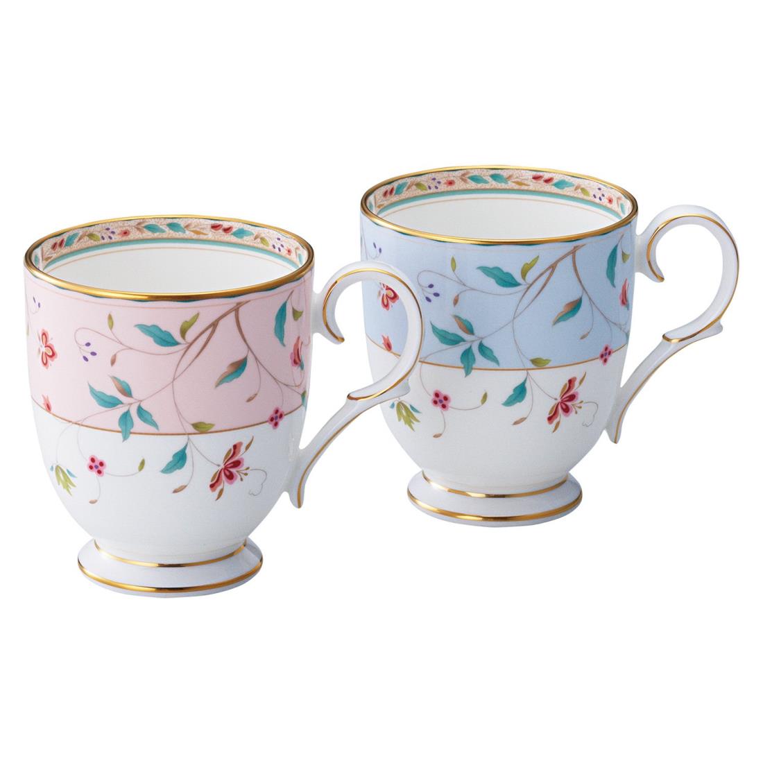 Noritake ノリタケ マグカップ ( 色変り ペアセット ) 320cc 花更紗 2個 ピンク ・ ブルー ボーンチャイナ P50755A/4409-56