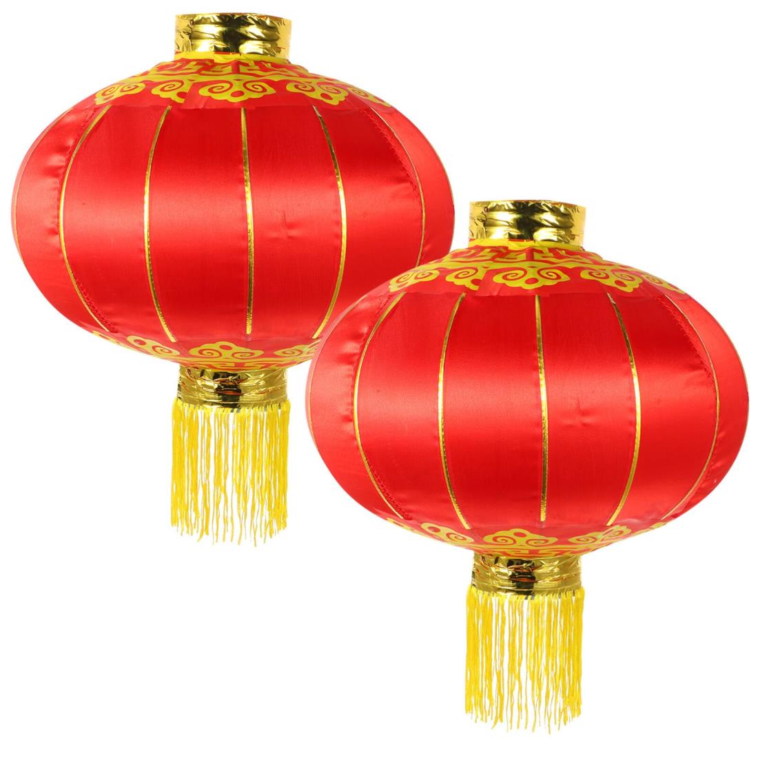 OUNONA 中華 提灯 赤 大きめ 居酒屋 お盆 お祭り 布 吊り下げ 丸提灯 2個 赤提灯 新年 飾り 春祭り 祭..