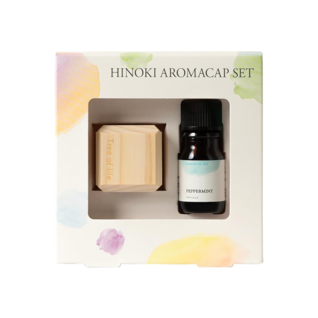 生活の木 Hinoki アロマキャップ セット 四角形 x ペパーミント 5ml 国産ひのき アロマオイル 天然 精油
