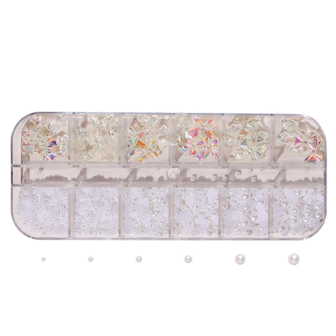 YFFSFDC ネイルパーツ 蝶結び パール 3D 立体 ラインストーン ネイル ストーン ネイルアートパーツ 大容量セット 丸形 DIYネイル 手芸パーツ ネイルを飾て (ホワイト・パール＋蝶結び)