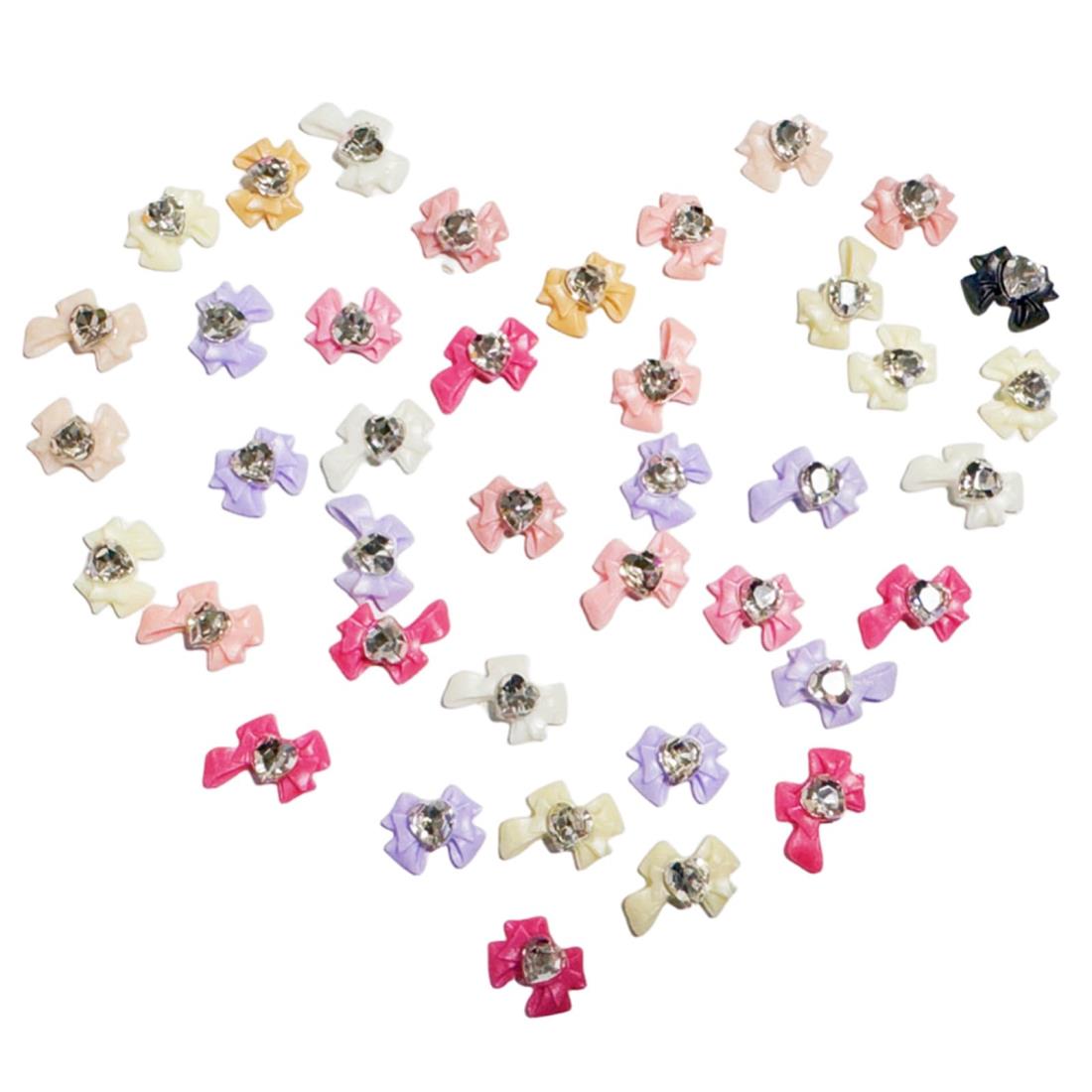 ネイルパーツ リボン 約40個セット 3d 立体 蝶結び ネイルパーツ ハートストーン 可愛い 大きい リボン パーツ ネイルアート ジュエリーパーツ レジン デコパーツ ランダム色 (ミックス B)