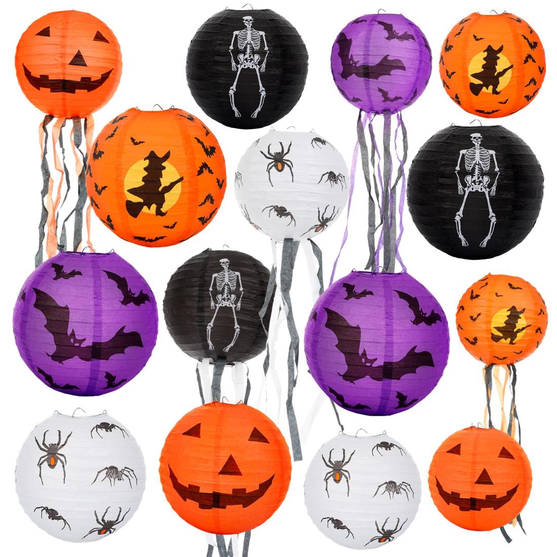 METBOU ハロウィン 提灯 15個 紙提灯 ハロウィン 装飾 ちょうちん ハロウィン ランタン カボチャ ハロウィン飾り 蜘蛛 コウモリ 直径約20cm