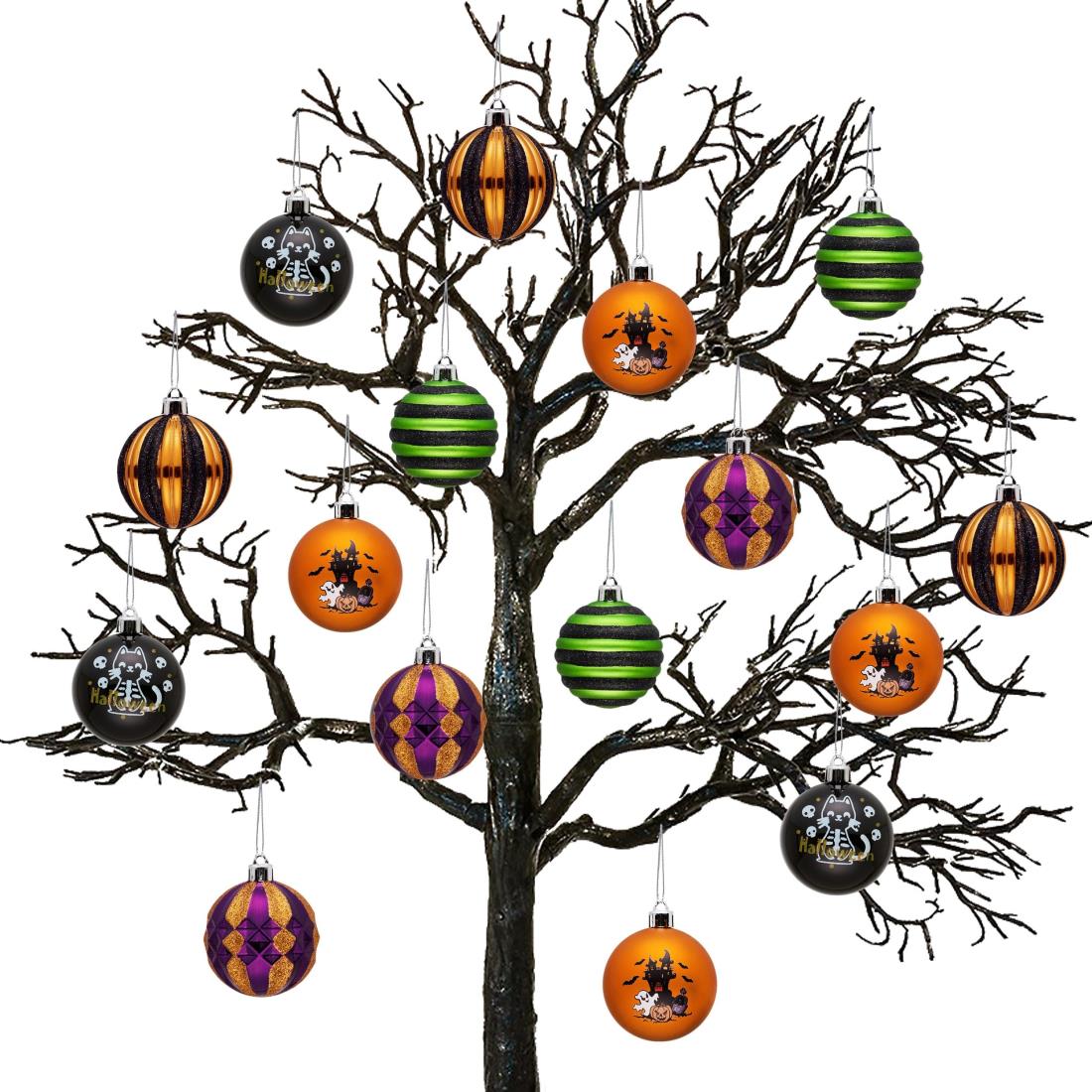 Valery Madelyn ハロウィン飾り ハロウィン オーナメント 可愛い ボール セット 5cm 16個入り 飾りつけ 吊り飾り 壁掛け パーティー 装飾 グッズ お化け 幽霊 パンプキン かぼちゃ ネコ 魔女