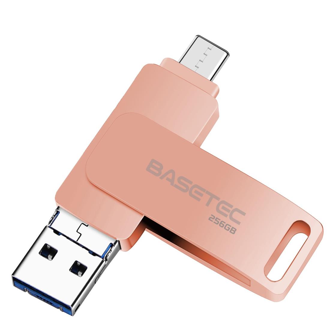 BASETEC USBメモリ スマホ用 3in1 フラッシュドライブ Lightnin/Type-C/USB3.0 PC パソコン 高速データ転送 iphoneデータ移行 iOS/Android/Mac対応 (ピンク, 256, GB)