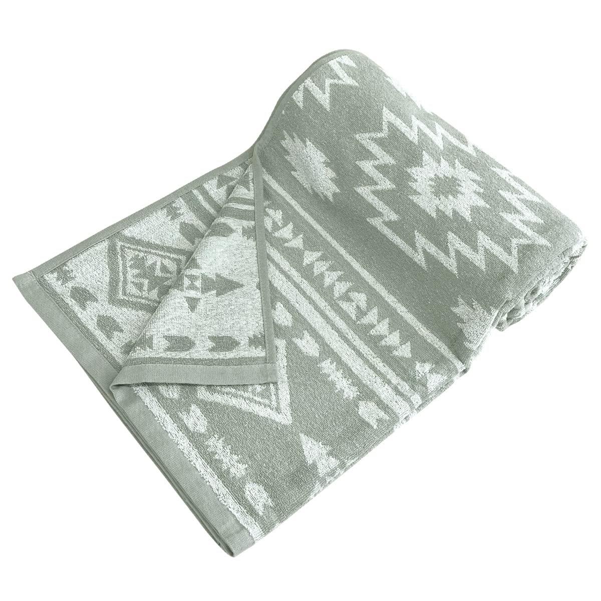 リヴェール タオルケット ダブル エジプト綿100% オルテガ柄 ジャガード織 ソファーカバー 夏用 (グレー)