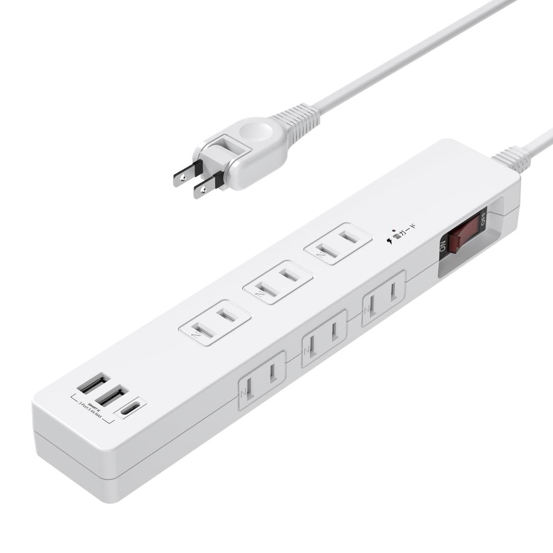 エムサイン Mscien 電源タップ usb 延長コード 1m usb付き 6個AC口 3個USBポート たこあしコンセント 雷サージ 15000V 一括スイッチ付き コンセント 壁掛け ホワイト（1M）