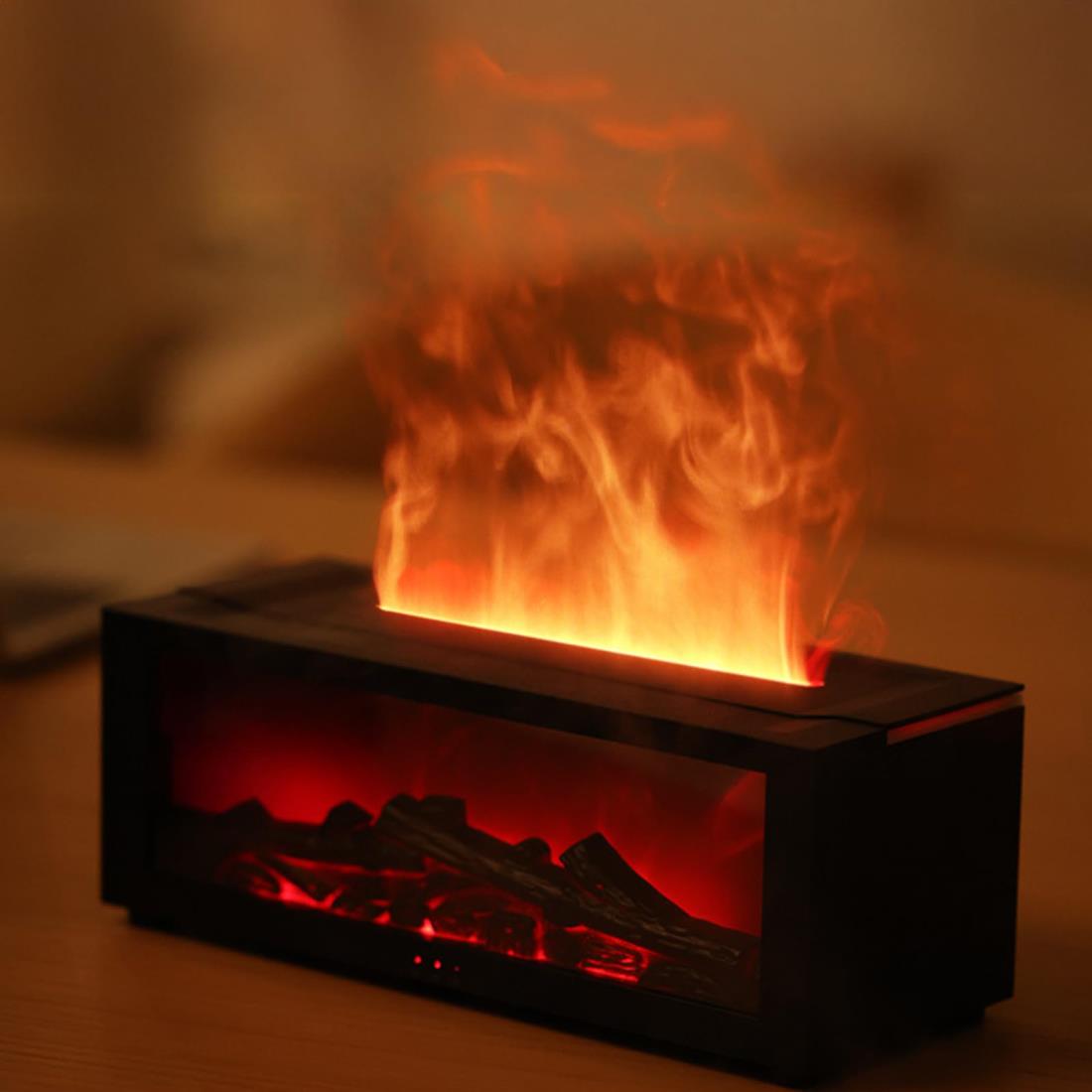 暖炉型 アロマオイル対応 加湿器 たき火 アロマディフューザー 空焚き防止機能 USBType-C給電 (ブラック)