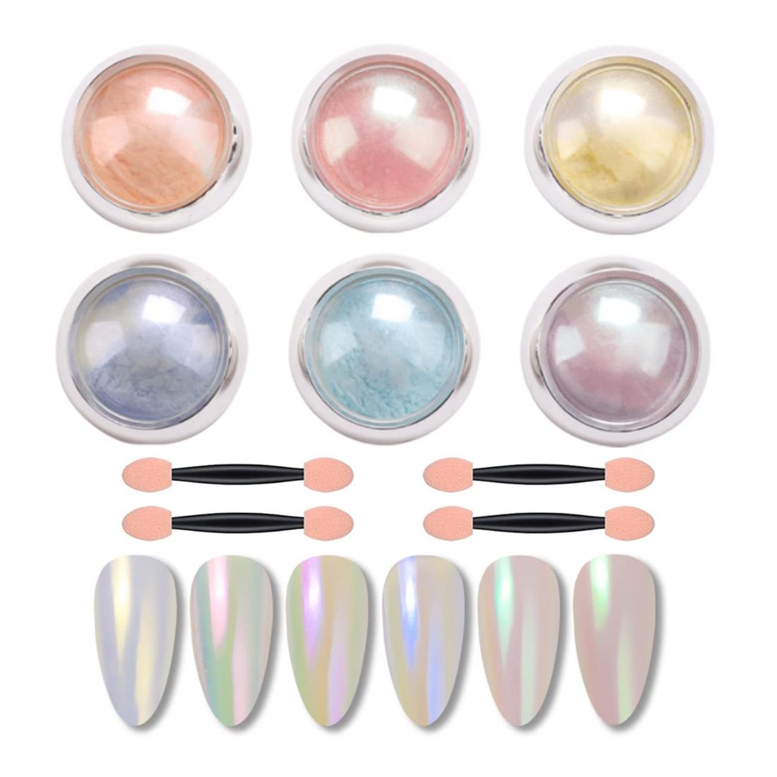 オーロラパウダー 6色セット ミラーパウダー ネイルパウダー オーロラネイル ラメ ネイルアート ジェルネイル レジン ハンドメイド (マルチカラー A)